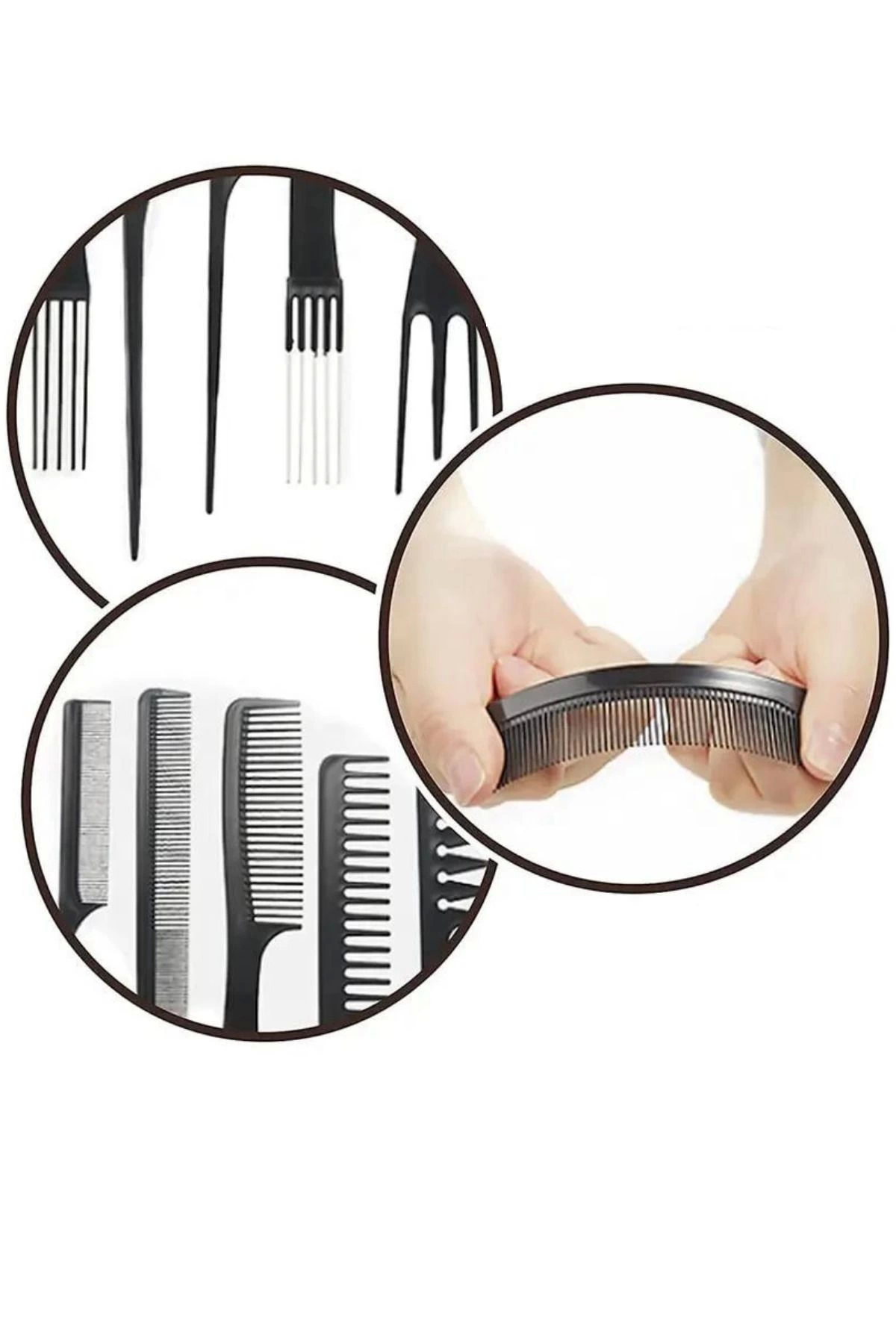 10 Parça Profesyonel Kuaför Tarak Seti - Saç Kesim, Ayırma, Şekillendirme Ve Fön Tarağı