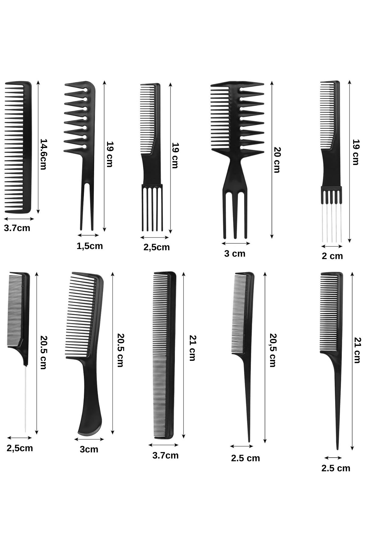 10 Parça Profesyonel Kuaför Tarak Seti - Saç Kesim, Ayırma, Şekillendirme Ve Fön Tarağı