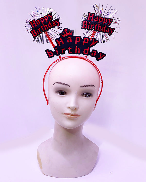 Happy Birthday Yazılı Püsküllü Neon Kırmızı Renk Doğum Günü Tacı 22X19 Cm