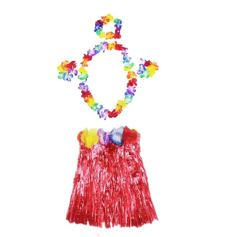 Комплект из ожерелья, юбки, тиары и браслета Luau Aloha Hawaii, красный