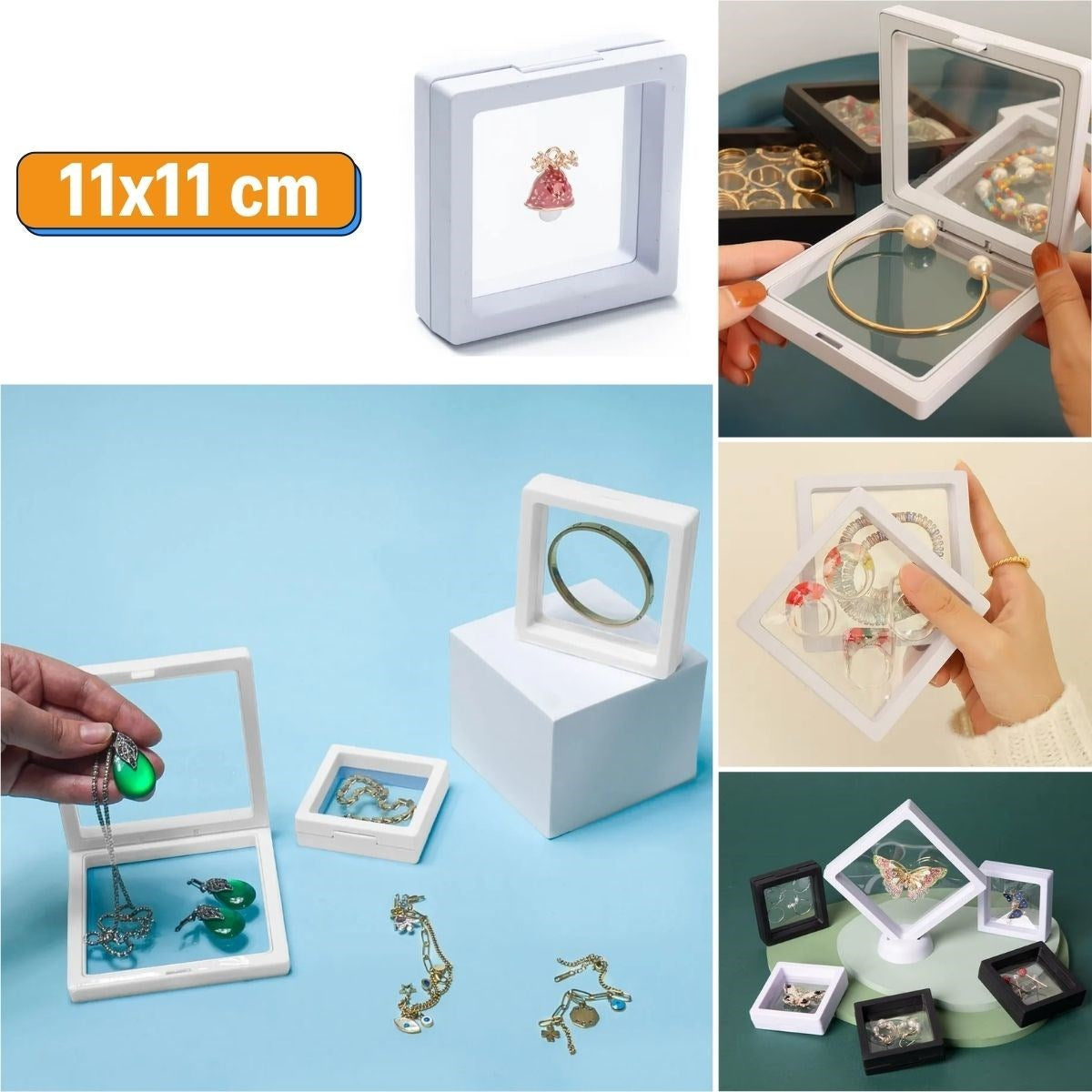 Подставка 11x11 см, 3D-коробка для хранения сувениров и ювелирных изделий, прозрачная пленочная рамка