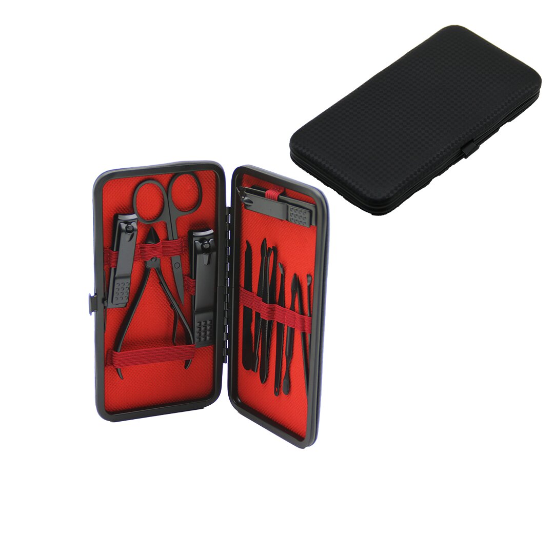 Набор для маникюра и педикюра, 12 предметов, черный, модель «кошелек» с сумкой