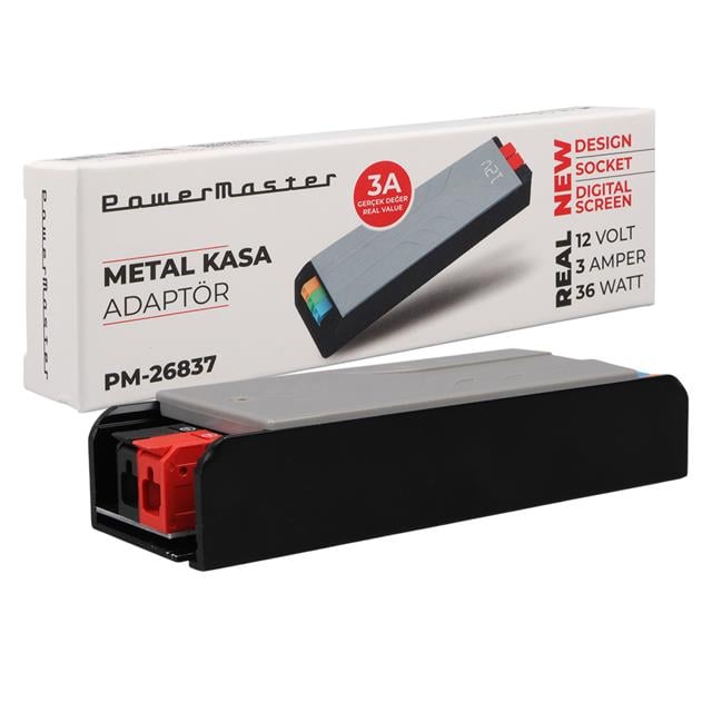 12 Volt 3 Amper 36 Watt Slim Metal Kasa Adaptör Voltaj Göstergeli 128x42x27mm