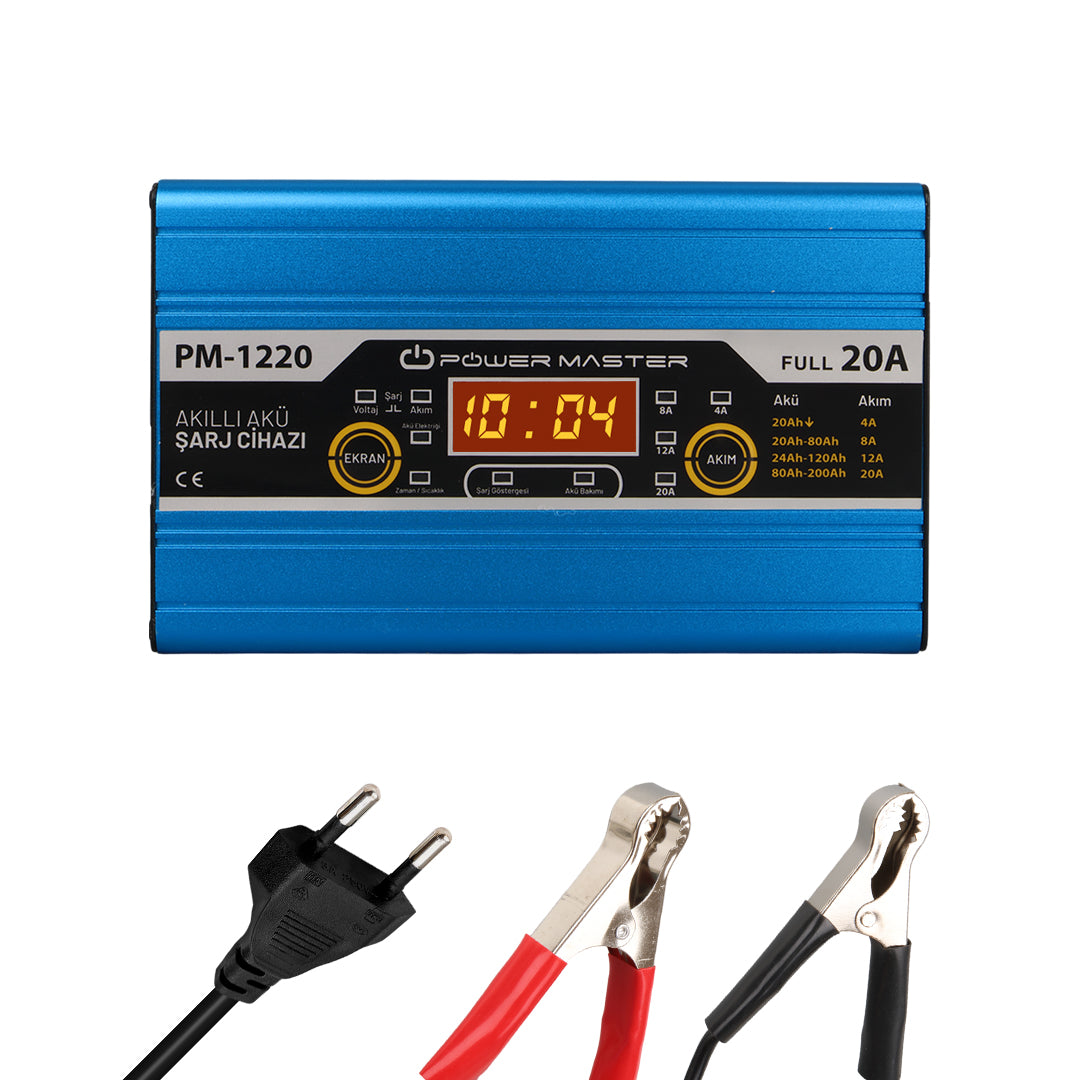 12 volt max 20 amper lcd ekranli akü şarj cihazi