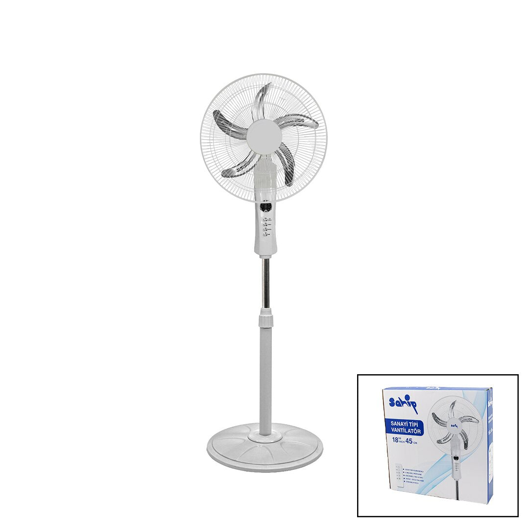 18 İNC 45 CM KUMANDALI  SANAYİ TİPİ AYAKLI VANTİLATÖR 5-METAL PERVANE 3-KADEME HIZ 65W Y:137CM