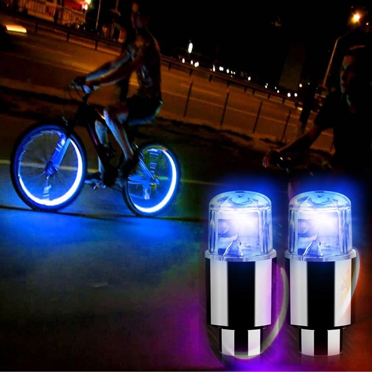 Araç ve Bisiklet İçin 2’li Mavi LED Hava Valfi Işık Kapakları–Gece Parlayan Lastik Lambası Sibop Ka
