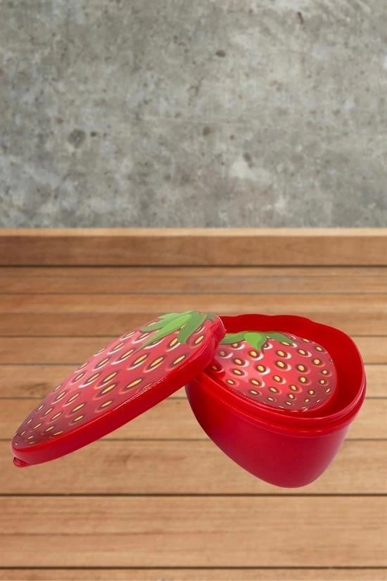 2'li İç İçe Geçebilen Çilek Model Saklama ve Beslenme Kabı Seti