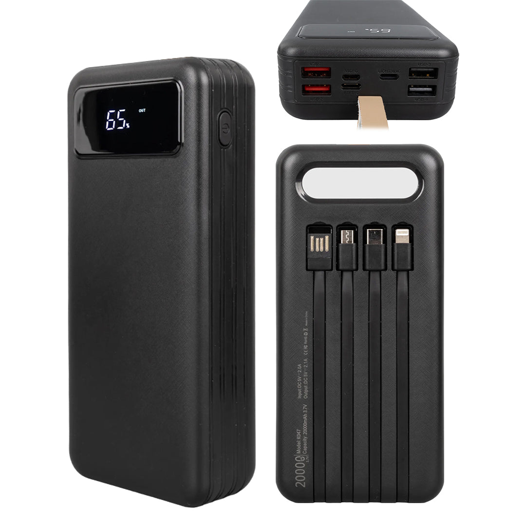 Внешний аккумулятор с цифровым дисплеем 20000 мАч и разъемом USB-micro-lightning-type-c 