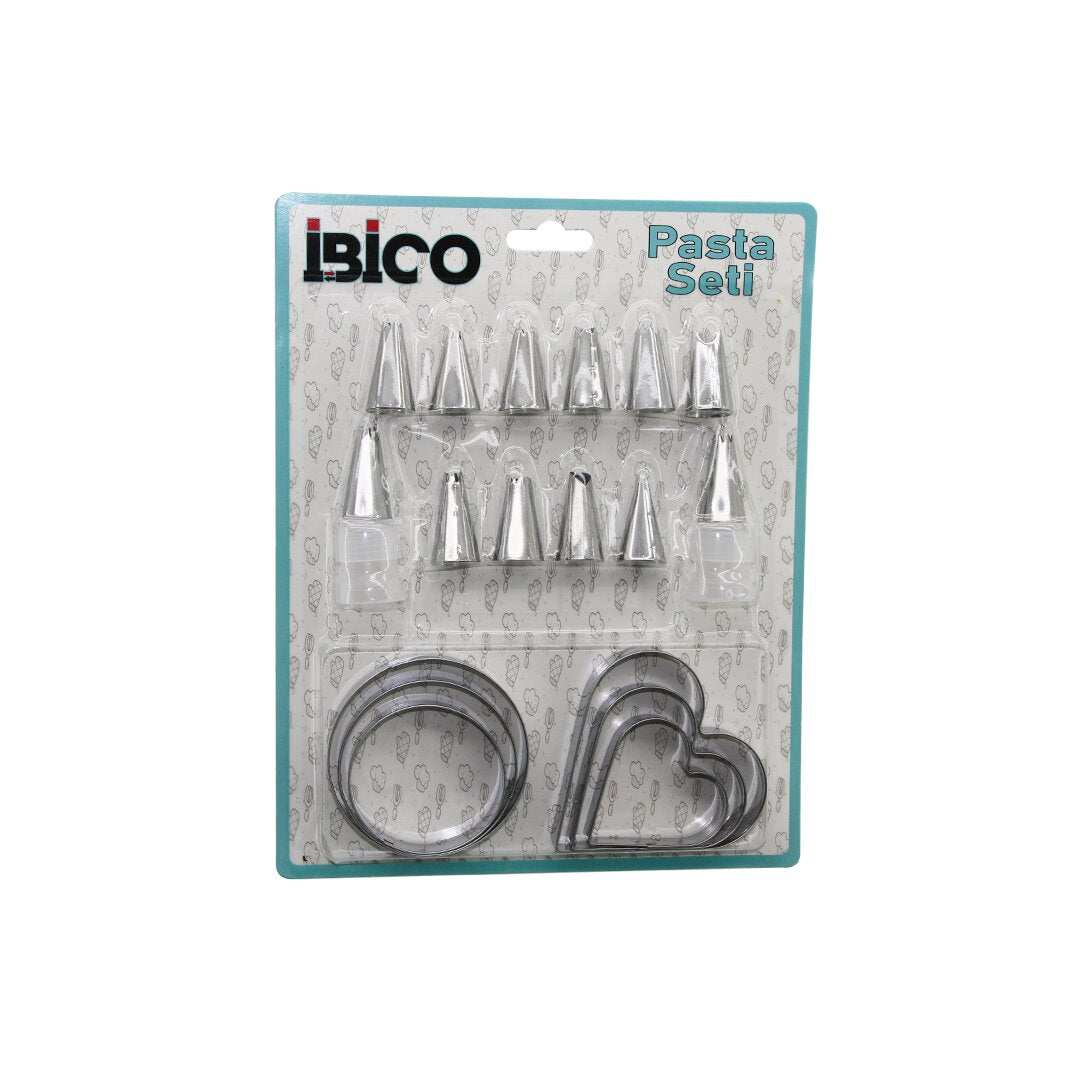 20PCS PASTA SÜSLEME UÇ SETİ= 12-METAL KURABİYE KALIP METAL=3-KALP - 3-YUVARLAK 2-UÇ TUTUCU PLS.ADAP