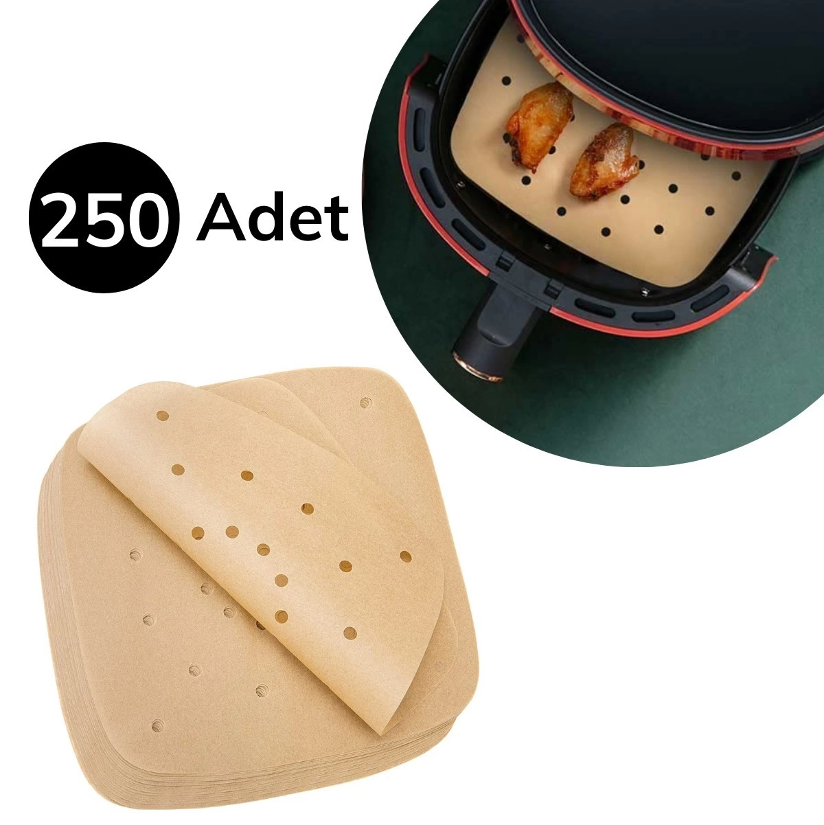 250 Adet Air Fryer Pişirme Kağıdı Tek Kullanımlık Hava Fritöz Yağ Geçirmez Yapışmaz Gıda Pişirme Ka