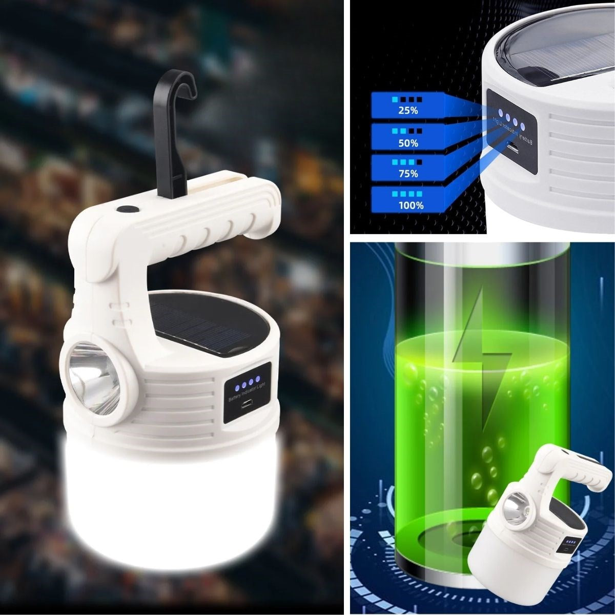 LED Güneş Enerjili Kamp Lambası–2000 Lümen Süper Parlak, 5 Aydınlatma Modlu,USB ile Şarj Edilebilir