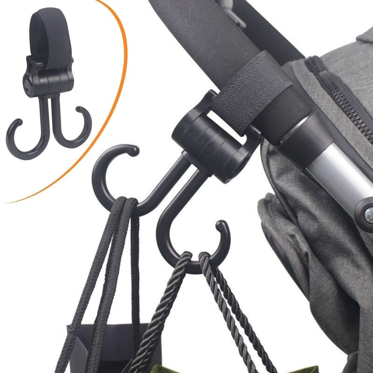 Пластиковый крючок с липучкой, вращающийся на 360 градусов, для переноски сумок, совместимый с двумя колясками (4620)