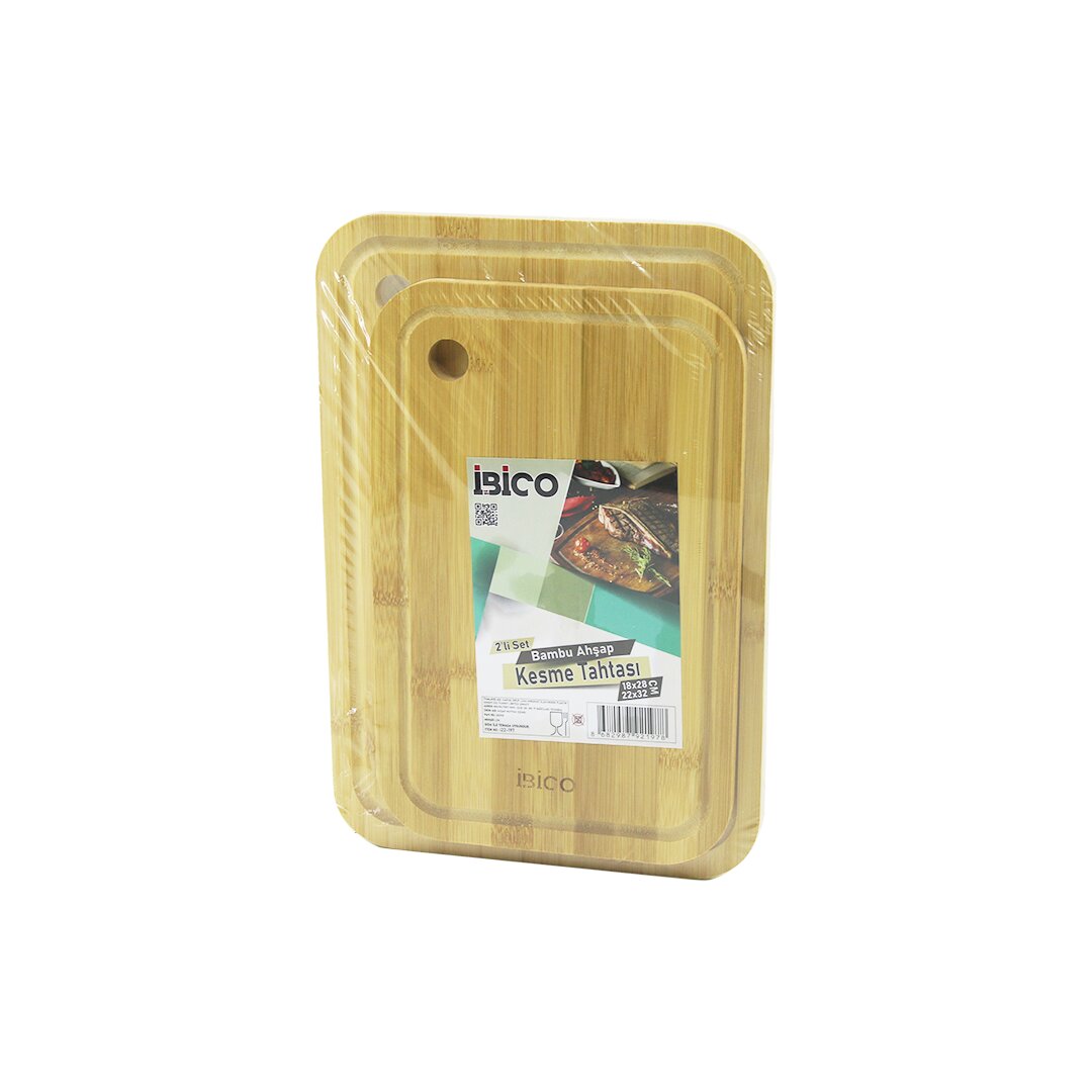 2PCS SETOVAL KENARLI - YUVARLAK DELİKLİ AHŞAP BAMBU KESİM PANOSU - KESME TAHTASI 18X28X1CM--22X32X1