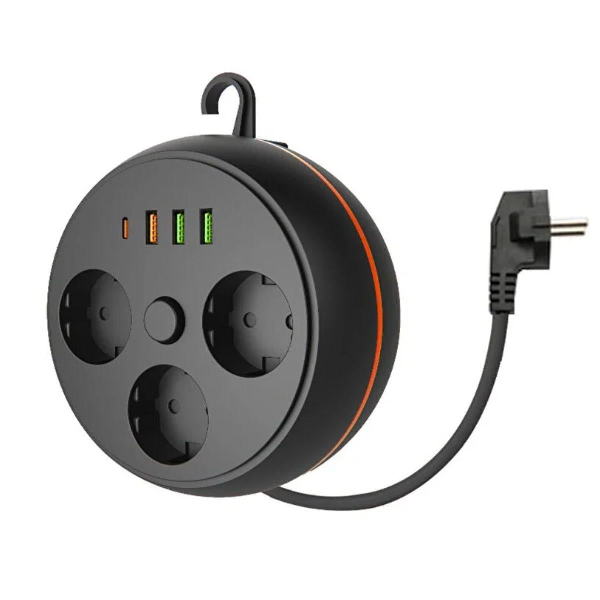 3 розетки, 3 USB и 1 вход Type-C с защитой от теплового тока, катушечная розетка 3395 (4620)