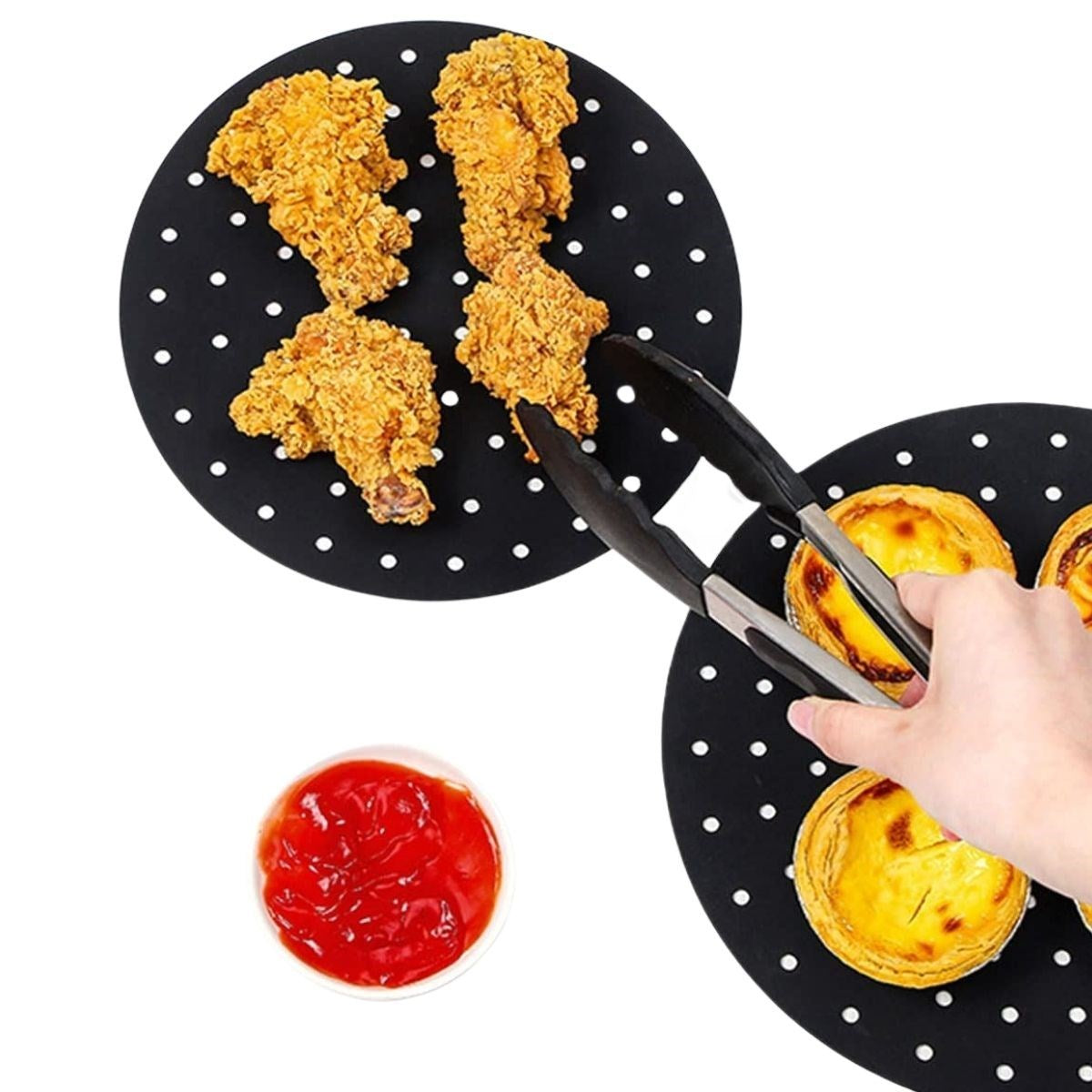 Siyah Isıya Dayanıklı Yıkanılabilir Silikon Fırın Ve Airfryer Yuvarlak Model Pişirme Matı 23 Cm