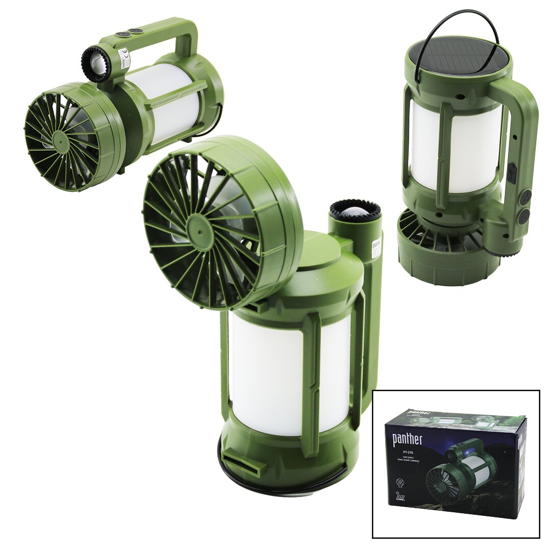 3İN1=FAN - 2-FENER SOLAR - USB ŞARJ VANTİLATÖR - KAMP LAMBA FENER:10W+5WFAN=90 DERECE OYNAR BAŞ- TE