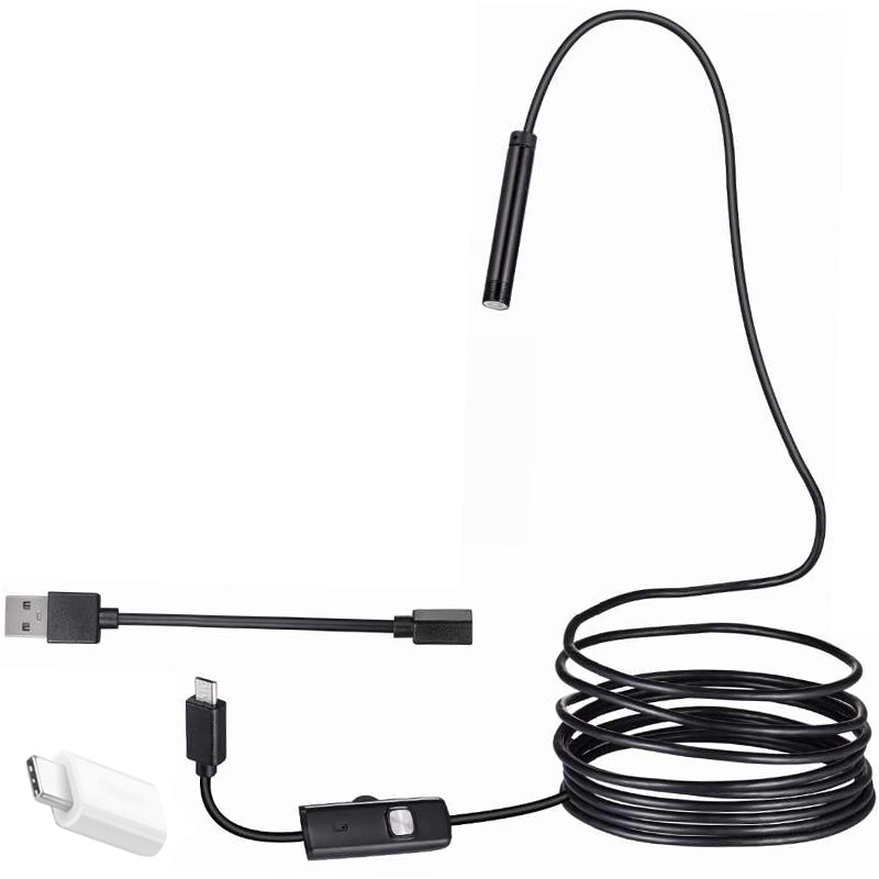 3-в-1 Micro USB + Type-C + USB A) Совместимая с Android 8-мм подсветка 5-метровая эндоскопическая камера-змея 