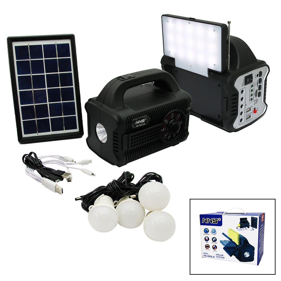 3In1 - Solar 2İn1 Sabit+Oynar Başlı El Feneri - Radyo - Mp3 Bluetooth - Usb/ Tf Port - 4 Parça  Ampul Kablolu - Powerbank