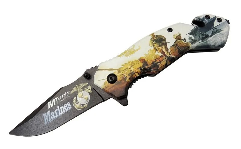 4 23 2 Marines Kurtarma / Kamp Çakı 20cm - Yarı Otomatik, Kemerlikli, Cam Kırma Ve İp Kesme Aparatl