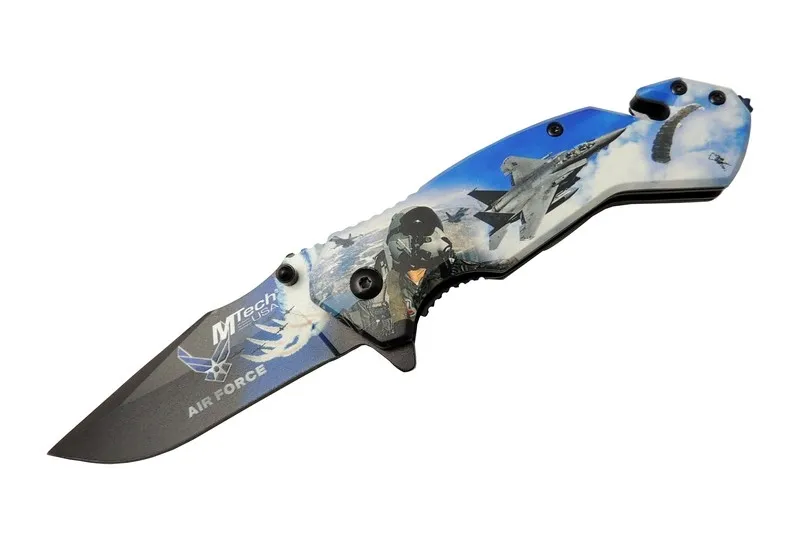 4 23 4 Air Force Kurtarma / Kamp Çakı 20cm - Yarı Otomatik, Kemerlikli, Cam Kırma Ve İp Kesme Apara