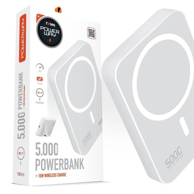 5.000mAh PD15W Magsafe Kablosuz Wireless Taşınabilir Şarj Cihazı Beyaz Powerbank TXM5
