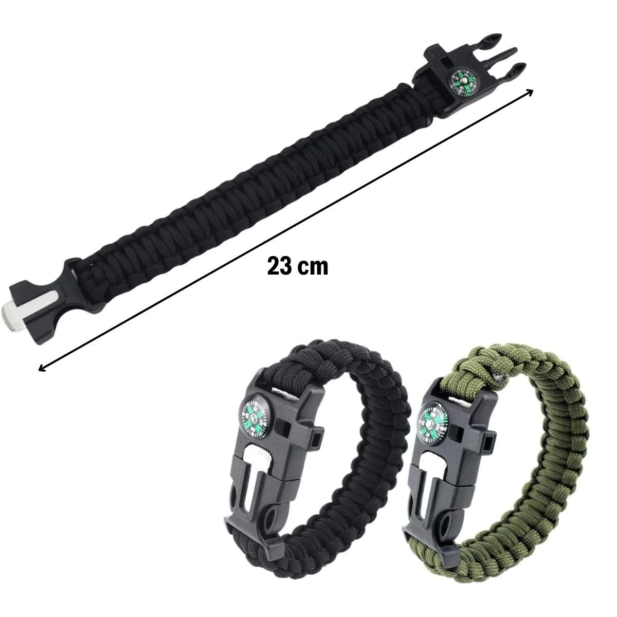 5'i 1 Arada Çok Fonksiyonlu Hayatta Kalma Bilekliği Pusula, Düdük, Çakmak Taşı ve Şemsiye İpi Bilek