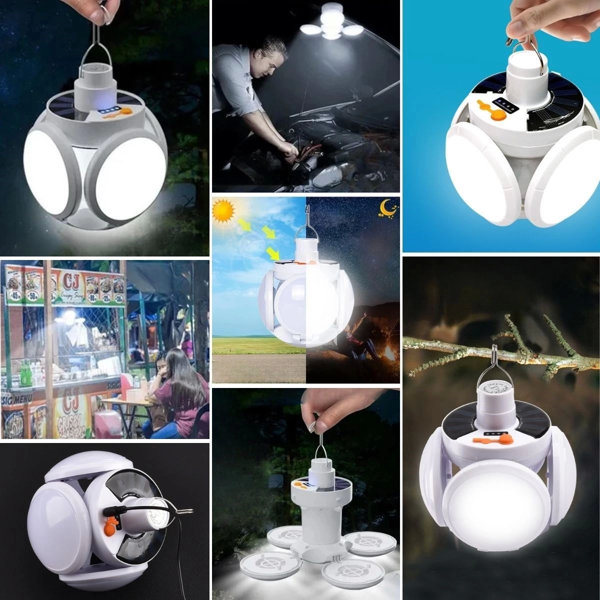 5 Led'li 3 Farklı Işık Modlu Açılıp Kapanabilir Led Kanatlı Güneş Enerjili Solar Aydınlatma Asılabi