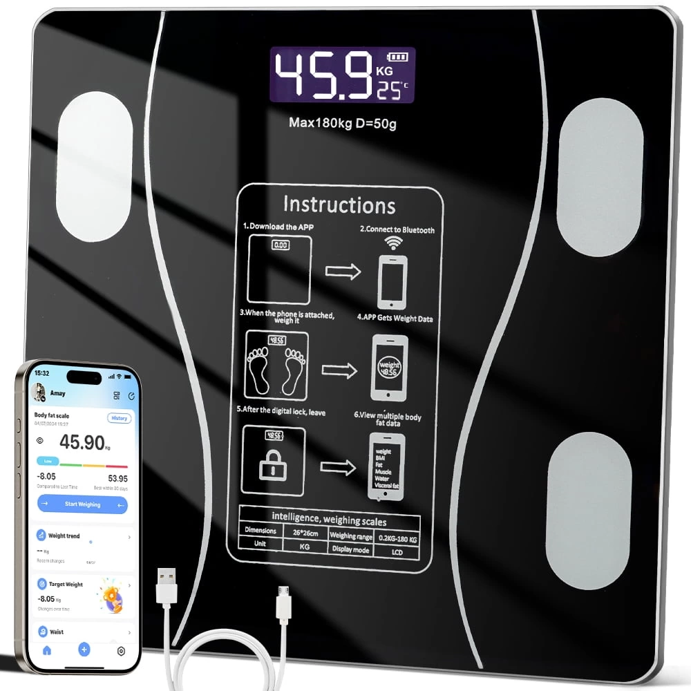 Akıllı Kablosuz Dijital Banyo Ve Vücut Yağ Ağırlık Ölçeği Vücut Kompozisyonu Analizörü Bluetoothlu