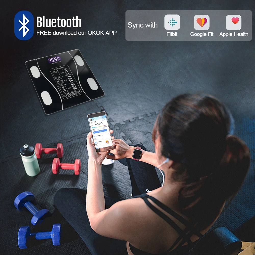 Akıllı Kablosuz Dijital Banyo Ve Vücut Yağ Ağırlık Ölçeği Vücut Kompozisyonu Analizörü Bluetoothlu