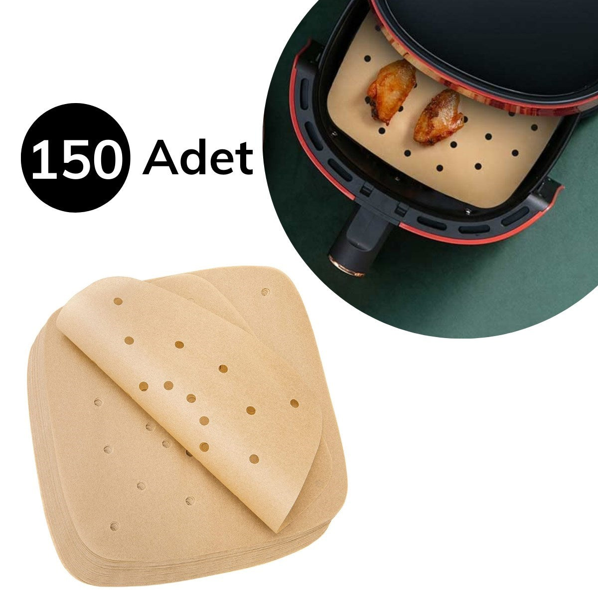 150 Adet Air Fryer Pişirme Kağıdı Tek Kullanımlık Hava Fritöz Yağ Geçirmez Yapışmaz Gıda Pişirme Ka