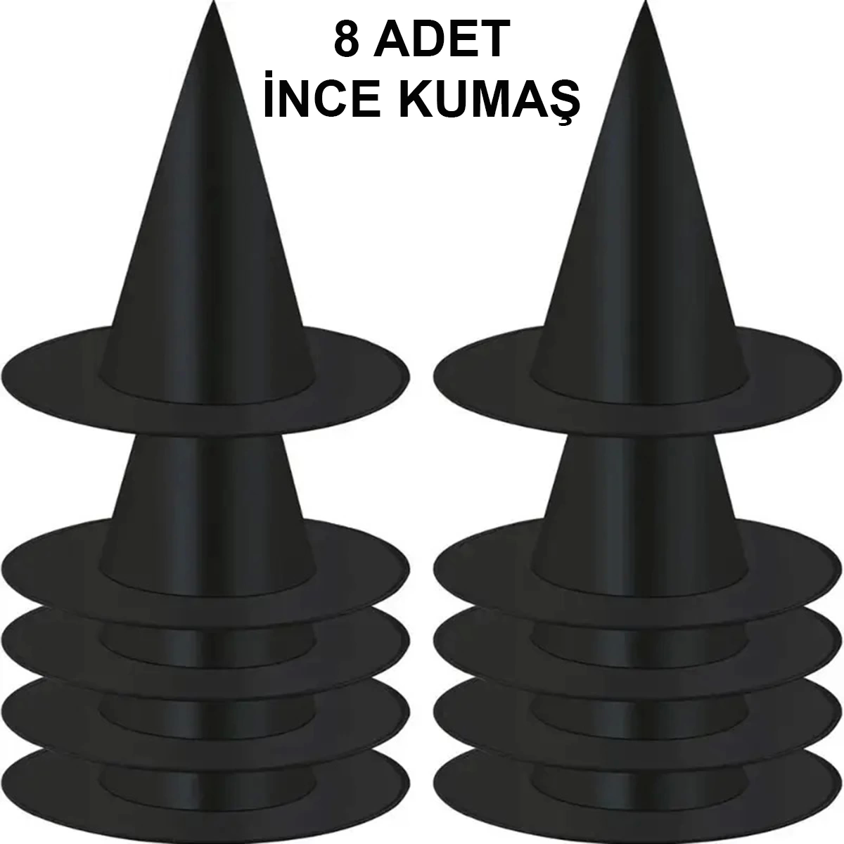 8 Adet Siyah Cadı Şapkası – Yetişkin  Çocuk Kostüm Aksesuarı