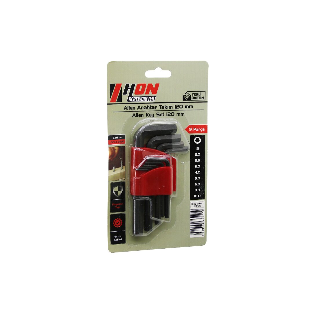 9PCS SİYAH KISA - DÜZ 120MM ALYAN ALLEN ANAHTAR TAKIMI BRKT-702279