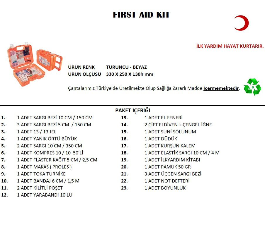Büyük Boy İlk Yardım Seti First Aid Kit