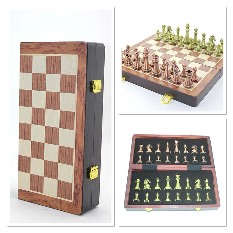 Ahşap Kutulu Metal Taşlı Hazneli Satranç Takımı Alk4226