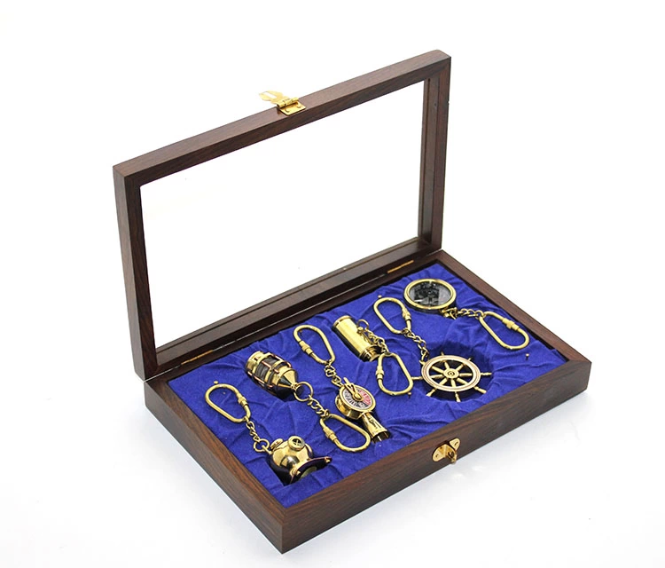 Ahşap Kutulu Pirinç 6'lı Anahtarlık Seti 2668