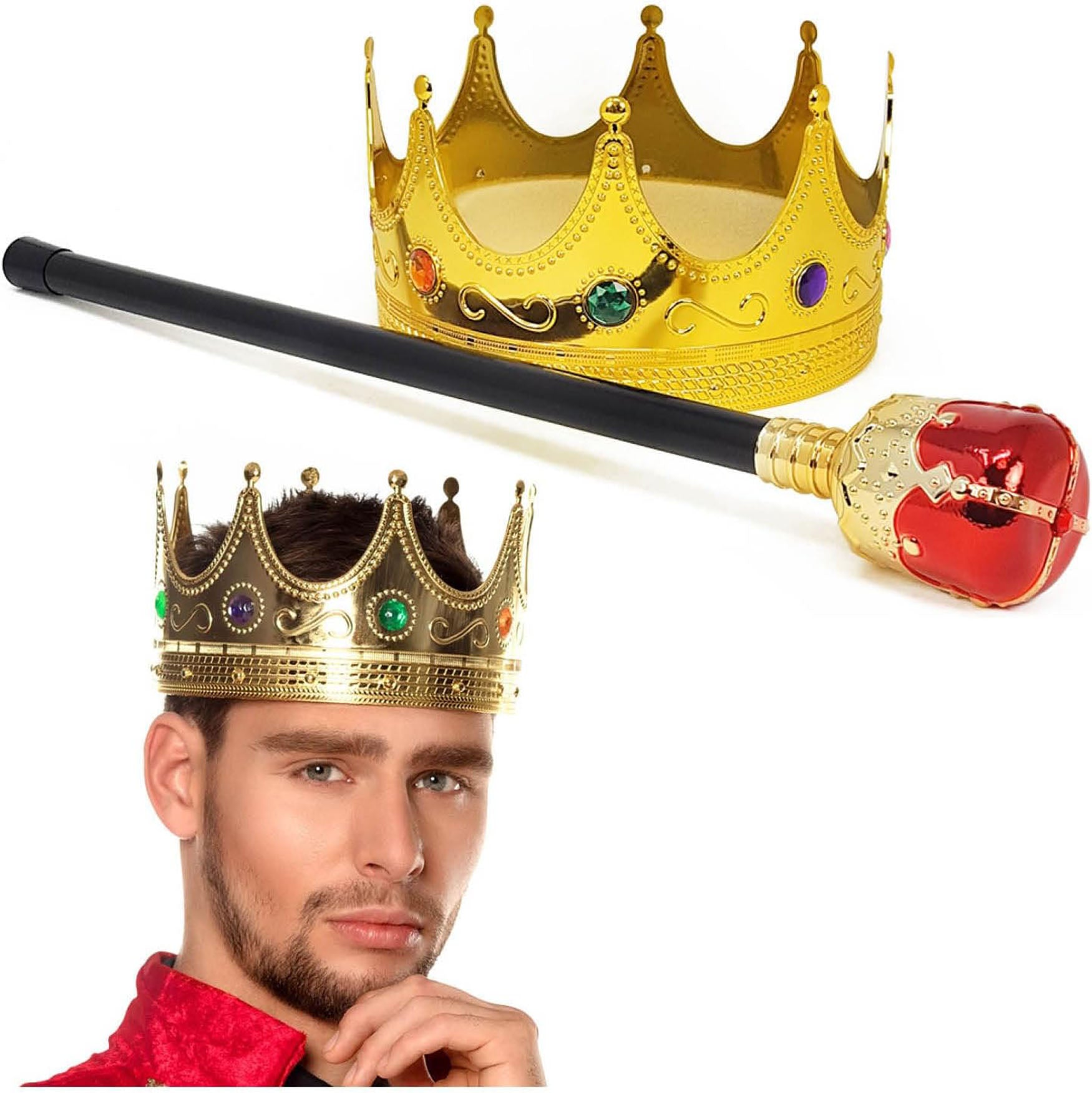 Королевская корона, 60 см, золотистого цвета, королевский комплект с красной ручкой и королевским скипетром (4620) 