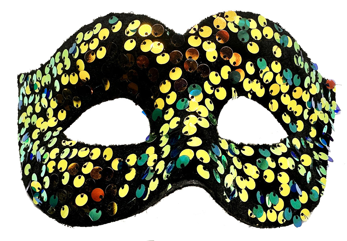 Маска для выпускного бала золотистого цвета с блестками и эластичной спинкой