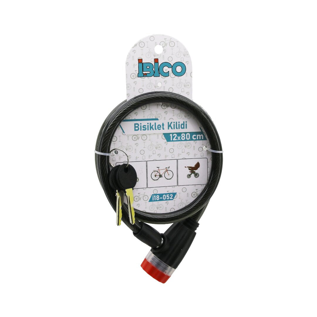 ANAHTARLI ÇEVİRMELİ KİLİT KAPAKLI PLASTİK KAFA BİSİKLET KİLİT ÇELİK TEL SİYAH ŞEFFAF KILIF 12MMX80C