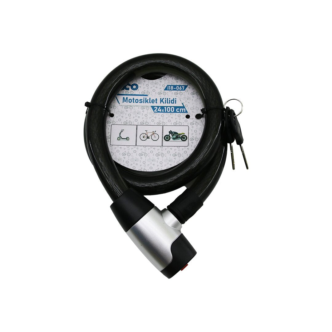 ANAHTARLI METAL KAPLAMA KAFA ÇEK-İT KİLİT KAPAK MOTOR - BİSİKLET KİLİT ÇELİK TEL SİYAH ŞEFFAF KILIF