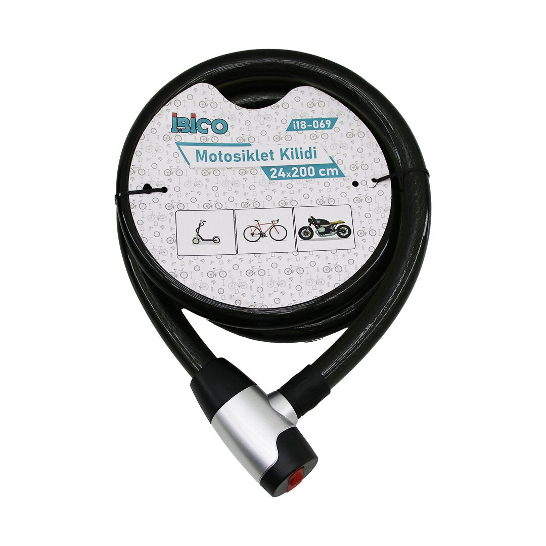 ANAHTARLI METAL KAPLAMA KAFAÇEK-İT KİLİT KAPAKMOTOR - BİSİKLET KİLİT ÇELİK TELSİYAH ŞEFFAF KILIF24M