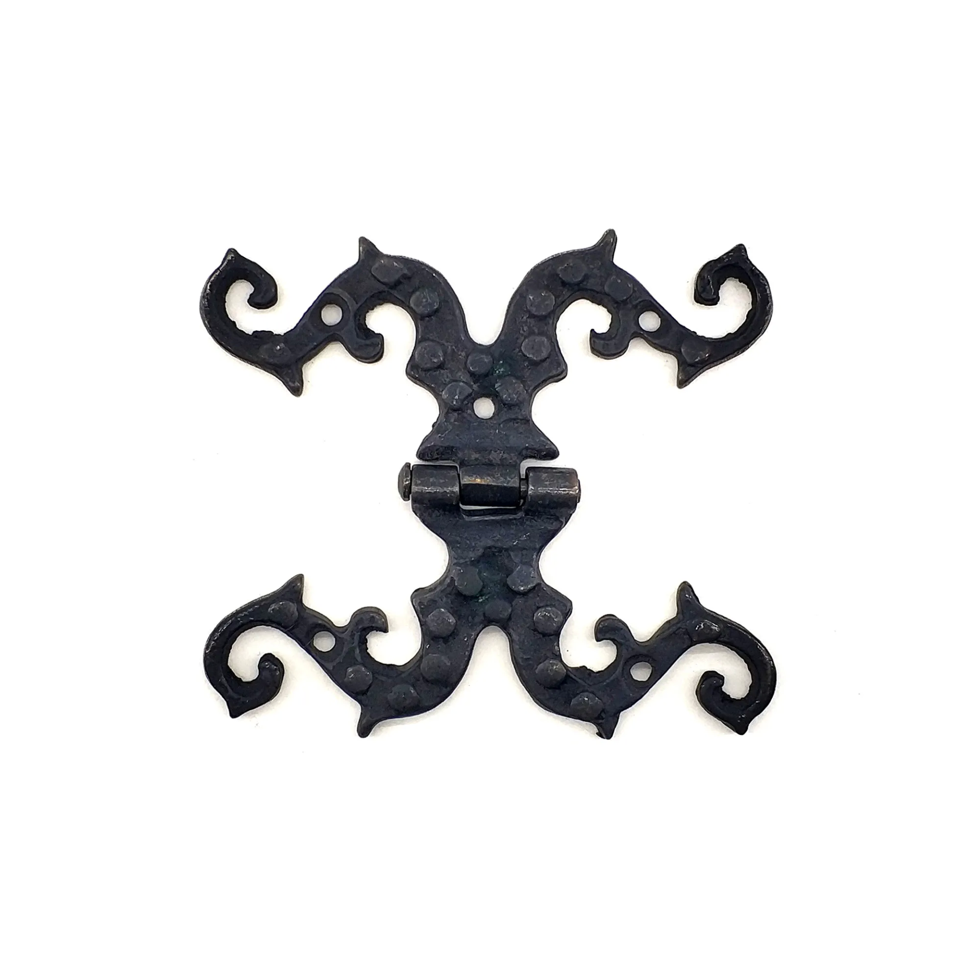 Antika Tarz Dekoratif Pirinç Süslü Menteşe - 100x90 Mm, Oksit