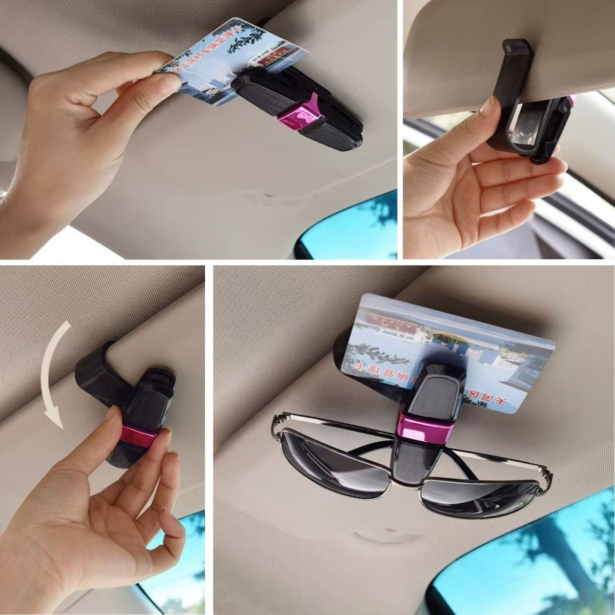 Araç İçi Güneşliğe Takılan 2&amp;apos;li Gözlük,Kart,Para Takmalık Aparat