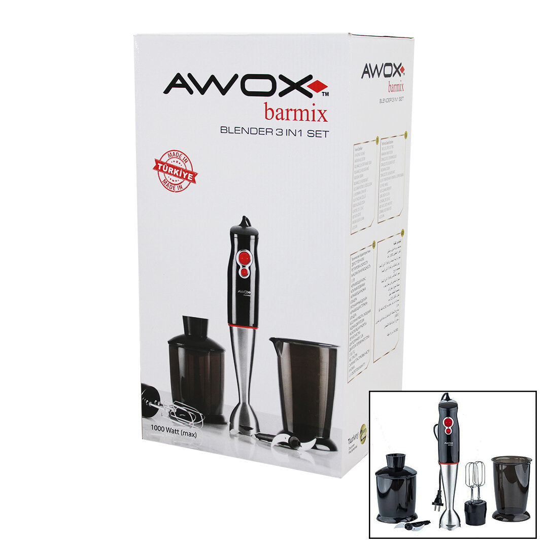 AWOX BARMİX  3İN1  BLENDER SETİ  ÇELİK 2Lİ MİKSER   ÇELİK RONDO BIÇAK   ÇELİK 4 KANATLI BIÇAK   100