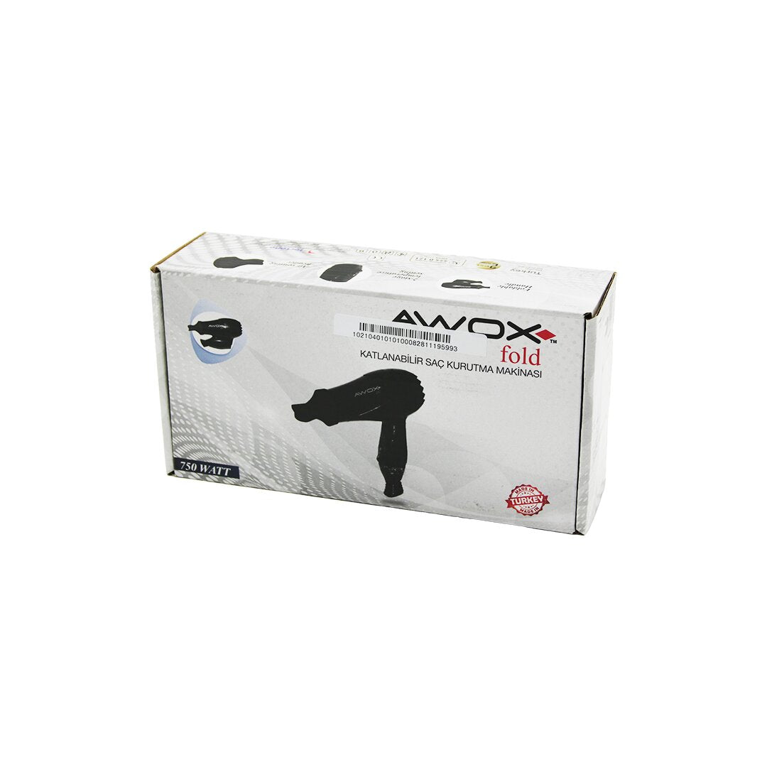 Складной дорожный фен Awox Fold Black - фен + узкая насадка для укладки, 750 Вт