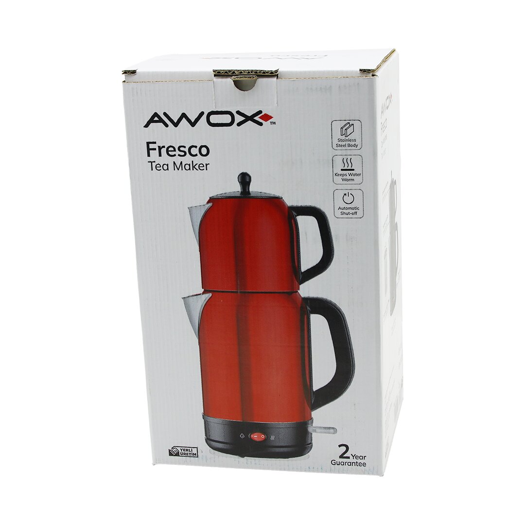 AWOX FRESCO KIRMIZI ELEKTRİKLİ ÇAY MAKİNESİ ÇAYCI SET 1.7LT SU ISITICI + 1.2LT DEMLİK PASLANMAZ ÇEL