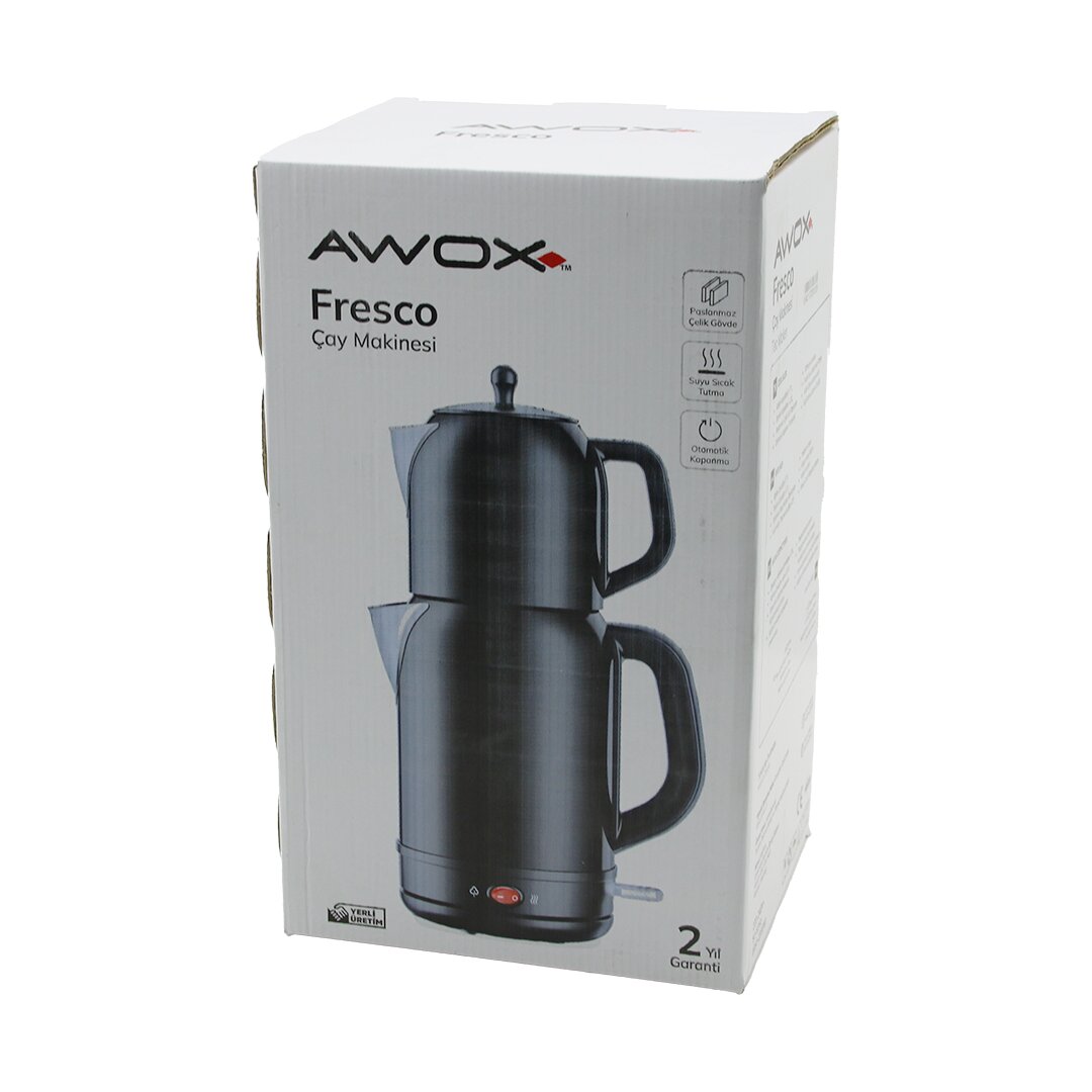 AWOX FRESCO SİYAH ELEKTRİKLİ ÇAY MAKİNESİ ÇAYCI SET 1.7LT SU ISITICI + 1.2LT DEMLİK PASLANMAZ ÇELİK