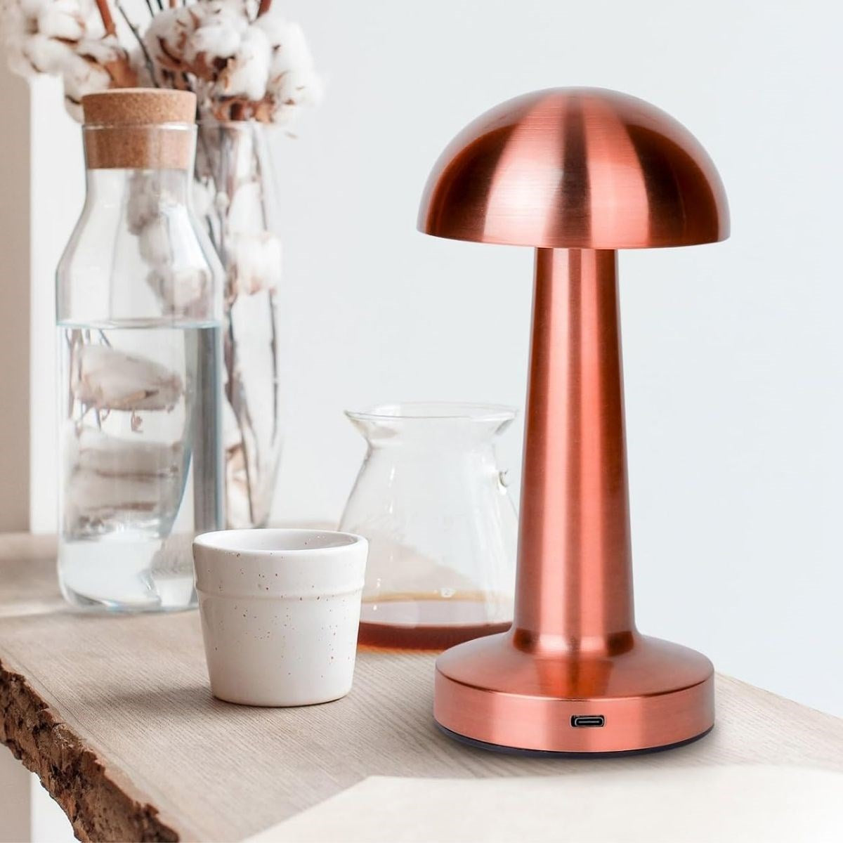 Mantar Model Bronz Renk Şarjlı Dokunmatik 3 Renkli LED Masa Lambası