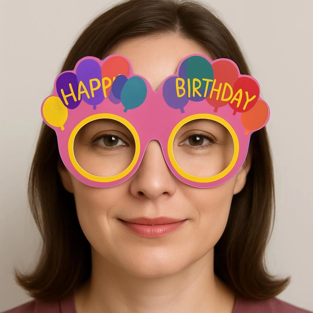 Balon Desenli Karton Doğum Günü Gözlükleri 6 Adet Pembe Renk