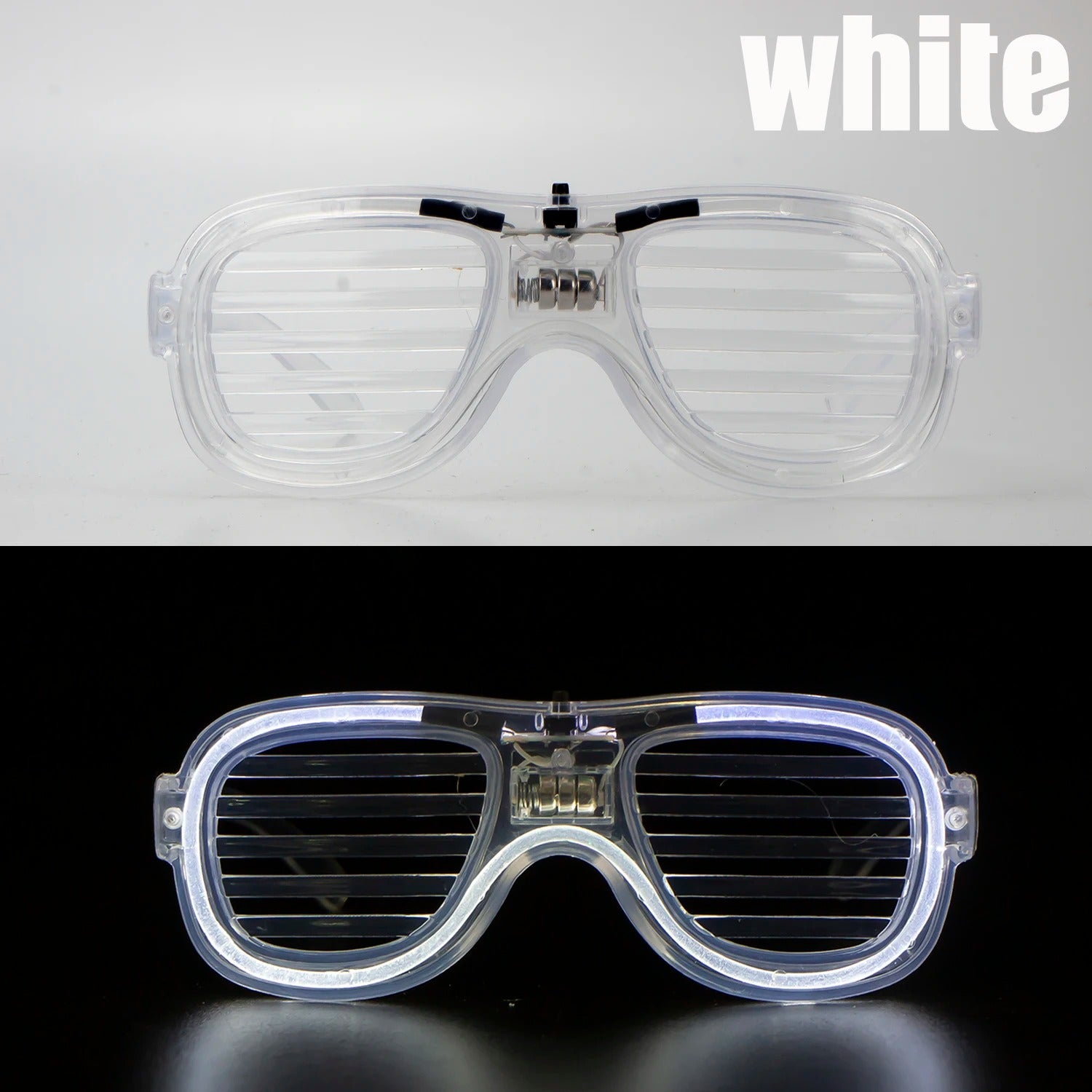 Beyaz Led Işıklı Parti Gözlüğü - Neon Glow Şerit Gözlük 3 Modlu