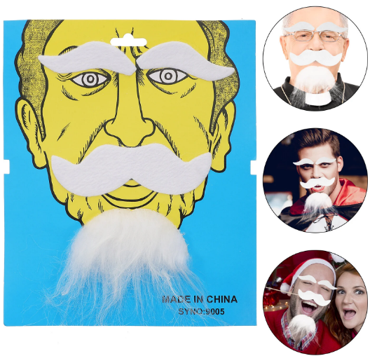 Набор из самоклеящихся искусственных бороды, усов и бровей белого цвета (4620)